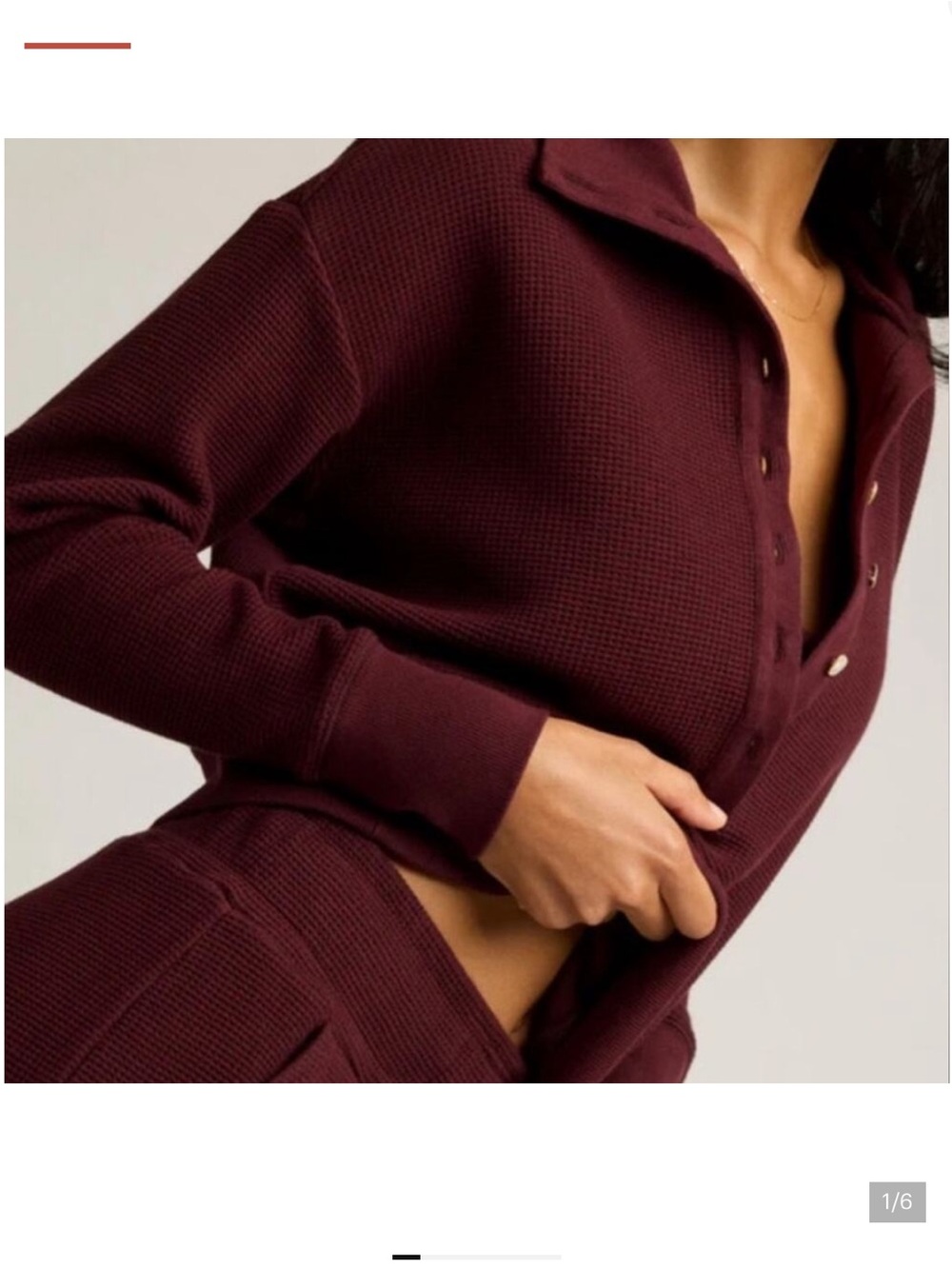 Negative Underwear Waffle Knit Quarter Button Collared Pullover Merlot XS